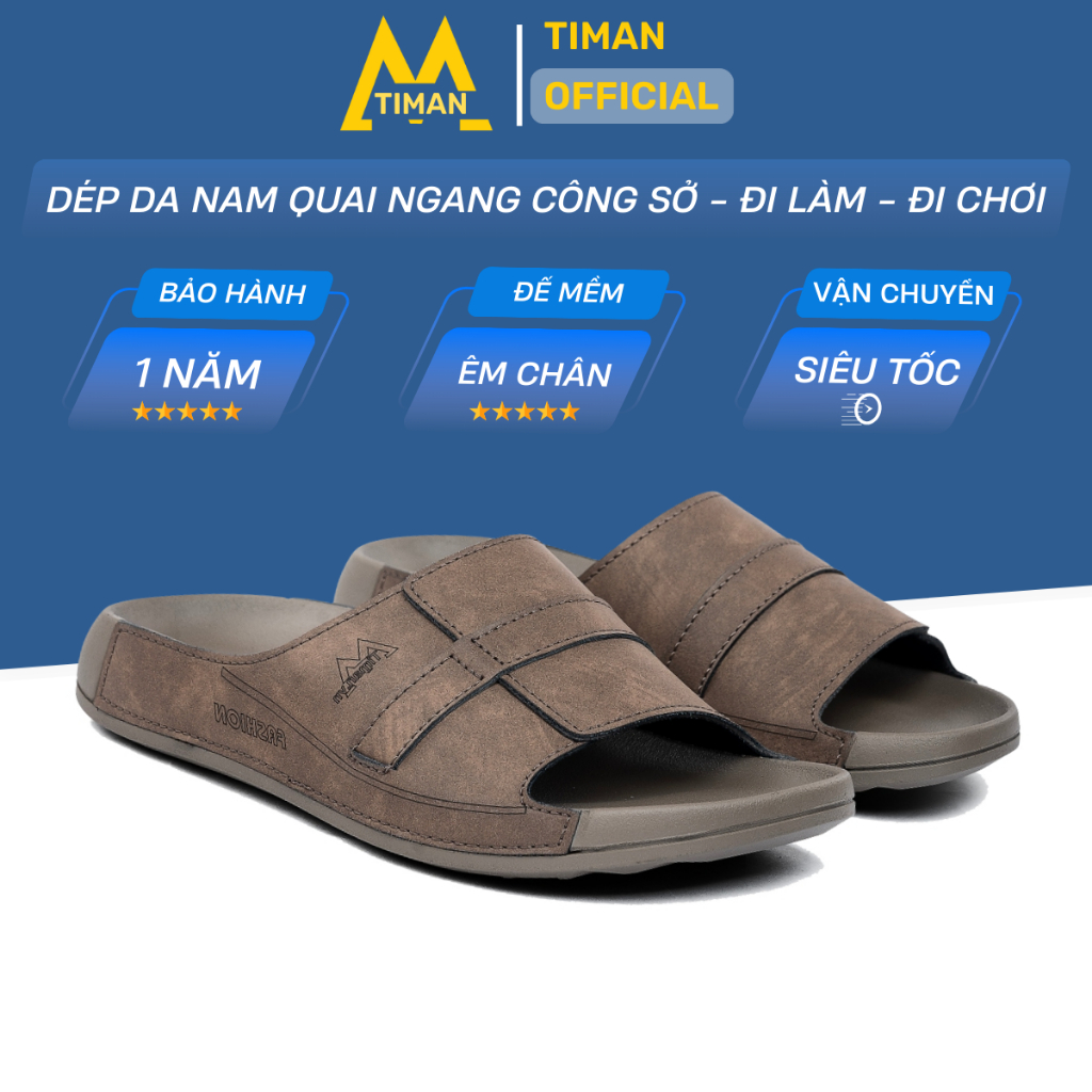 Dép da nam quai ngang dép lê đẹp xỏ ngón cao cấp cho nam trung niên timan công sở DL109 bh 1 năm