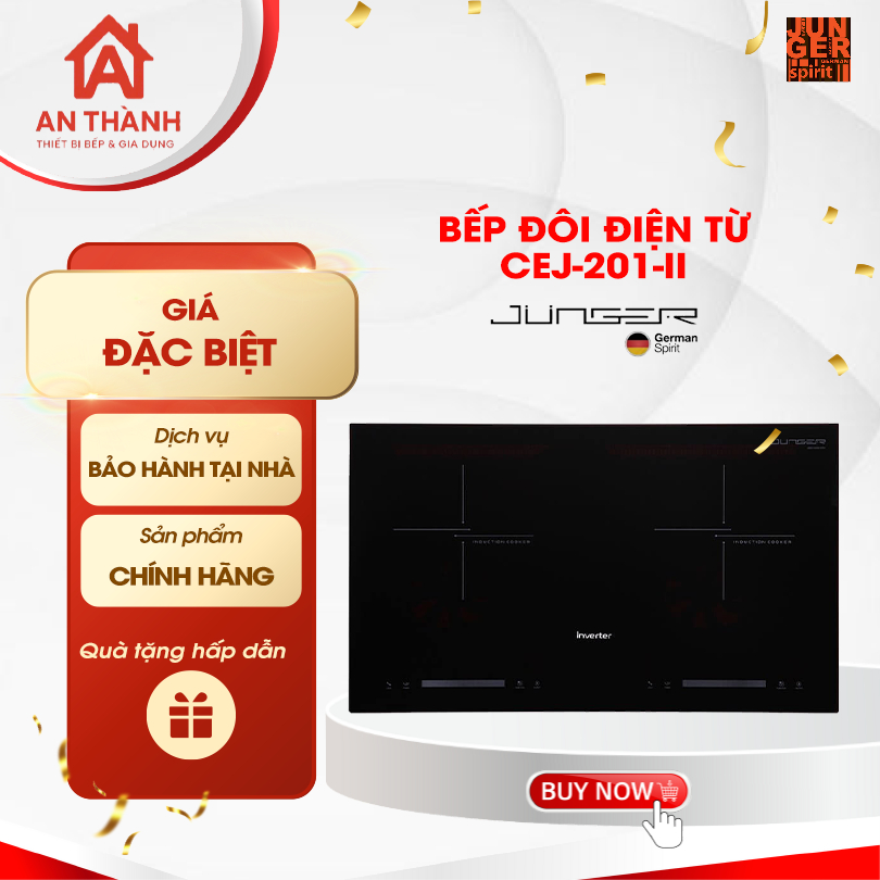 Bếp điện từ đôi Junger CEJ-201-II bảo hành 3 năm - Tặng Bộ nồi inox 7 món CWJ-070 - ATH