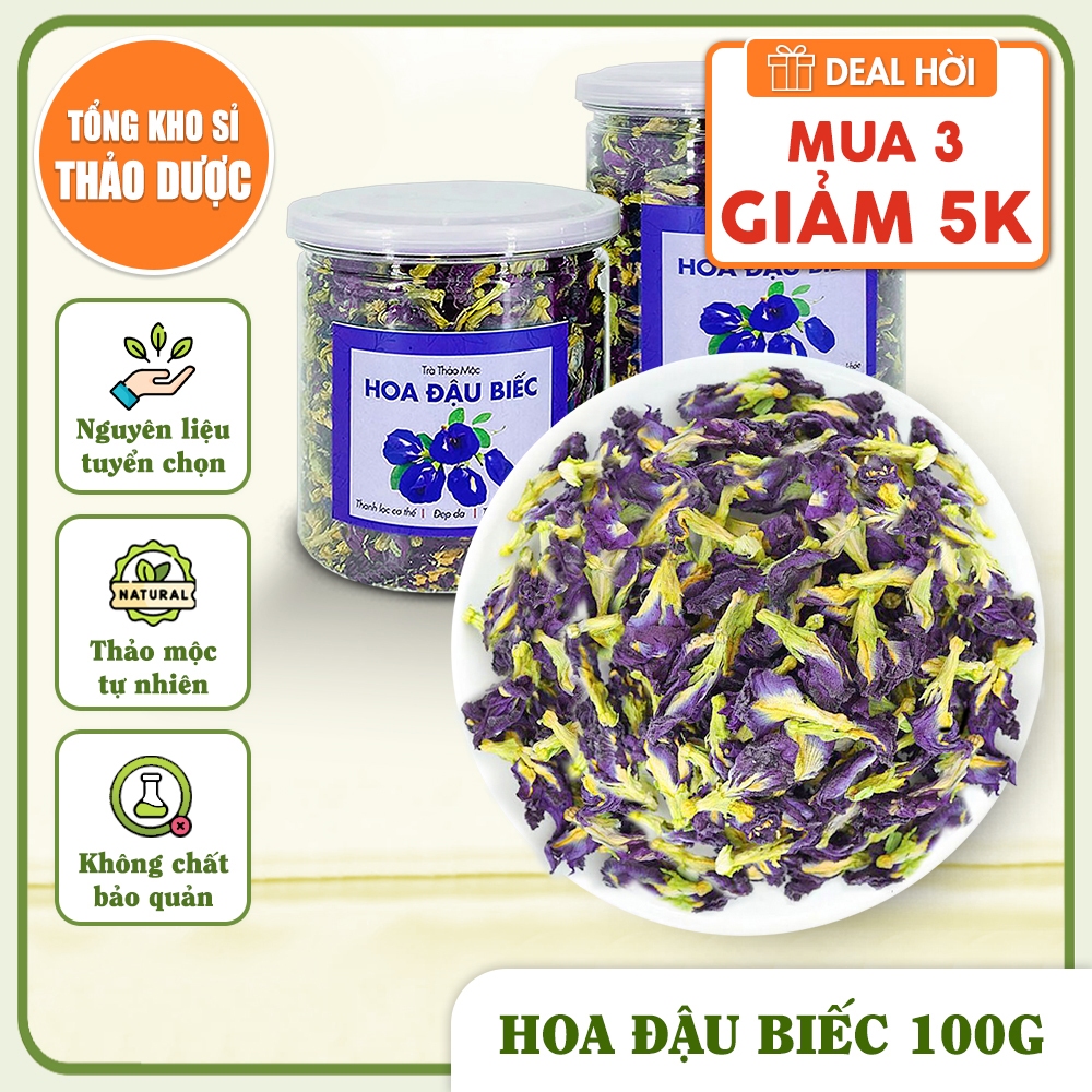 Hoa đậu biếc khô 100g, trà hoa đậu biếc, tạo màu tự nhiên, dùng pha trà, nấu chè, xôi, bánh