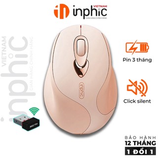  Chuột máy tính không dây INPHIC M8 màu hồng kiểu dáng độc lạ silent chống ồn pin sạc cho laptop 