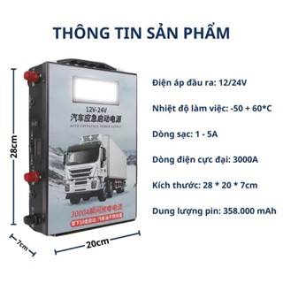 Thiết bị kích điện khẩn cấp cho ô tô 12V/24V, bộ kích bình đa năng cao cấp dùng cho xe tải chạy dầu diesel bộ kích điện