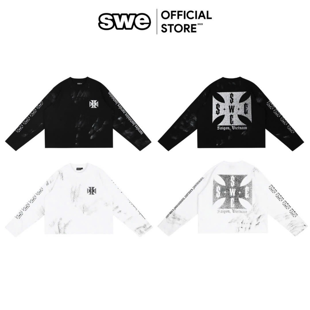  Áo Thun Tay Dài Unisex Họa Tiết Local Brand SWE CROSS L S BOXY TEE - Đen Trắng 