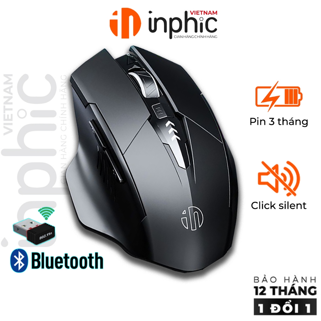 Chuột máy tính không dây INPHIC PM6 wireless Bluetooth pin sạc silent chống ồn laptop gaming văn phò