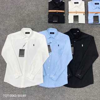 Áo sơ mi trắng nam dài tay PB vải gai thô phối thêu logo hình ngựa ngực dáng basic boy phố SM147P