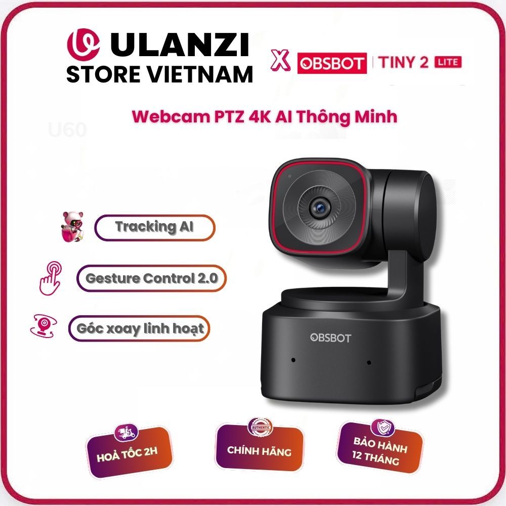 OBSBOT Tiny 2 Lite - Webcam PTZ 4K AI Thông Minh - Hàng Chính Hãng