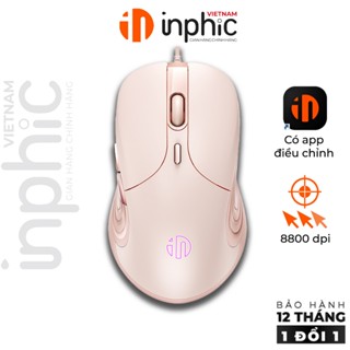 Chuột gaming có dây INPHIC B8 chơi game văn phòng macro các tựa game fps và moba mượt mà bản màu hồng nữ tính