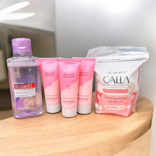 Combo 5 món: 1 Chai nước tẩy trang tím 95ml + 3 sữa rửa mặt 15g + 1 Bông tẩy trang 30 miếng