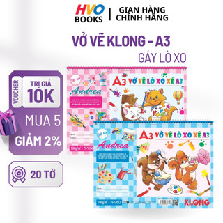 Vở Vẽ A3 KLONG Gáy Lò Xo Xé – 20 tờ, giấy 100 gsm - Bìa cứng - Đường xé sẵn - 76% ISO - HVo Books