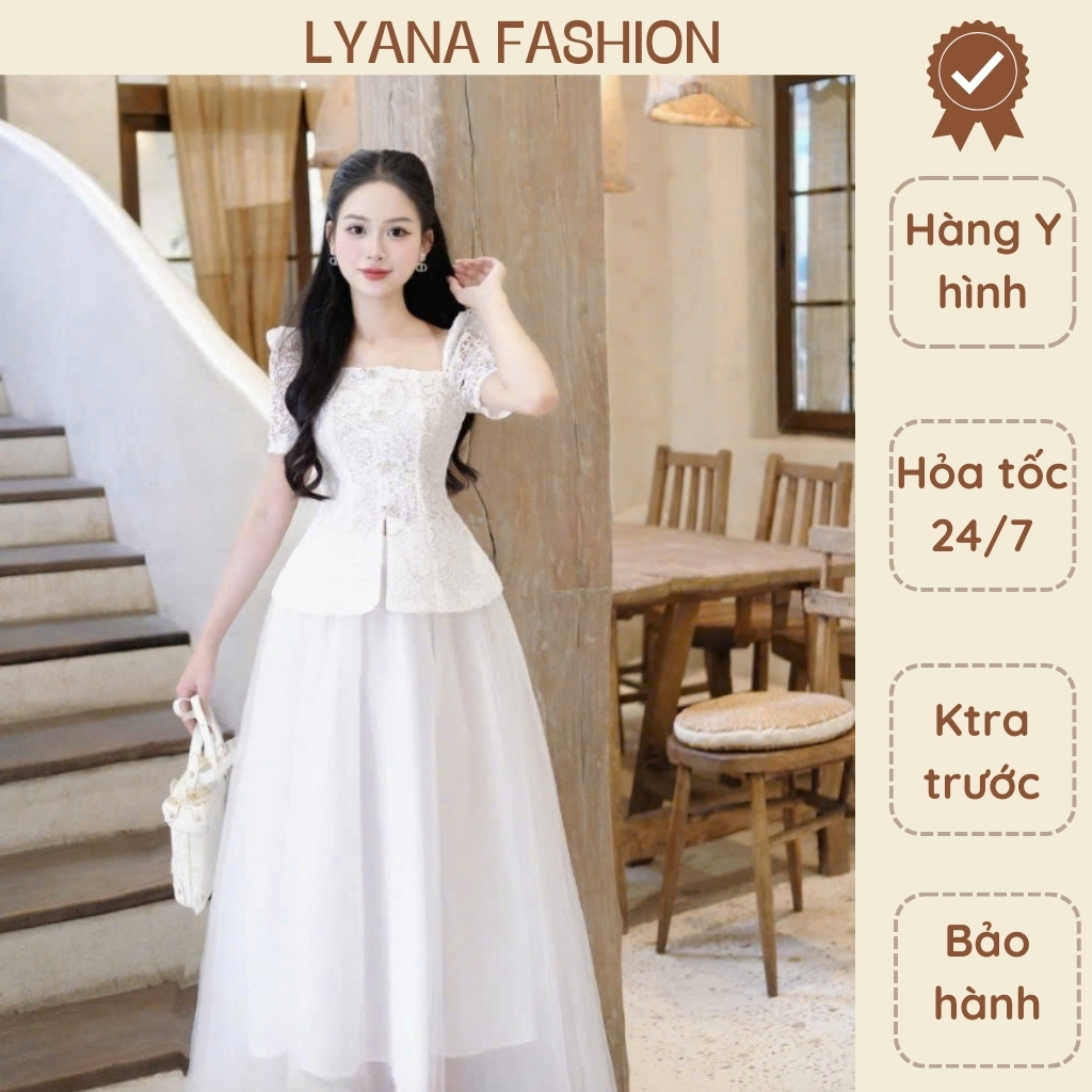 Set bộ Lyana Fashion áo hai dây tầng xòe và chân váy dài maxi voan trắng đi biển đi du lịch