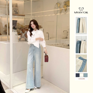  Quần Jeans Nữ MYAN DESIGN Ống Rộng Gân Dọc Thời Trang Thanh Lịch QFY250308 