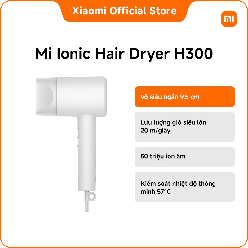 Mi Ionic Hair Dryer H300｜Vỏ siêu ngắn 9,5 cm | Lưu lượng gió siêu lớn 20 m/giây | 50 triệu ion âm
