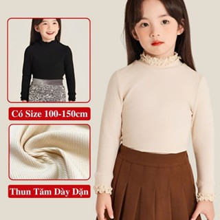  Áo Giữ Nhiệt Thun Tăm Thu Đông Tay Dài Cổ Bèo Cho Bé gái KooKoo Áo Thun Gân Tăm Dài Tay Giữ Nhiệt Trẻ Em Cho Bé Gái 