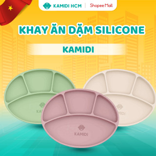[HCM] Khay Ăn Dặm Cho Bé Kamidi Silicone Cao Cấp - Khay Ăn Dặm Chống Đổ Có Đế Hít Khay Ăn Dặm 4 Ngăn