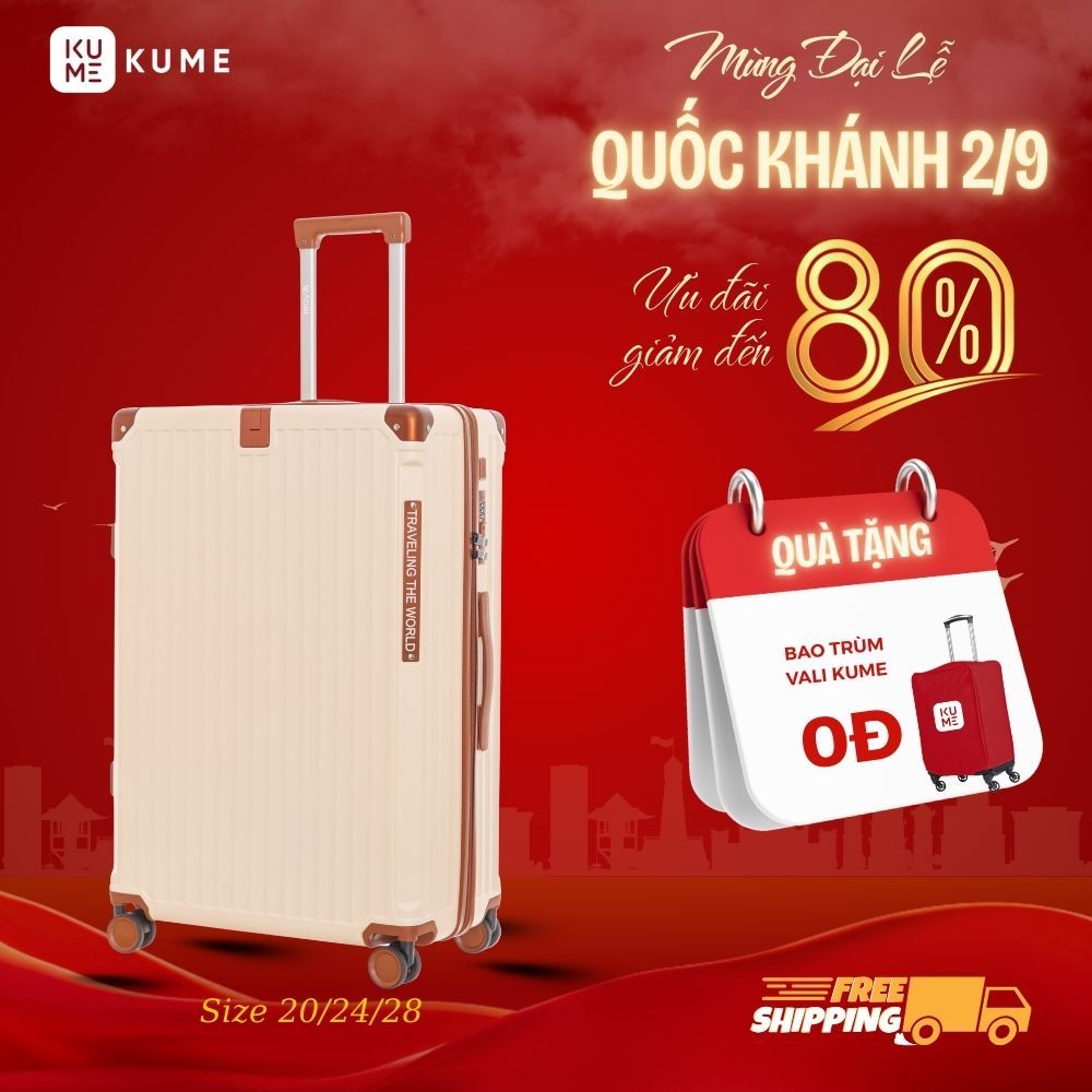 🔥 BÁN CHẠY | Vali KUME - Vali Size 20/24/28 Aber 2407L - Nhựa PC Khung Nhôm Cứng Cáp, Khoá Số Âm, Xá