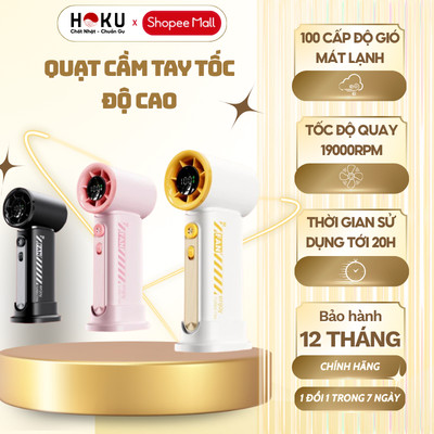 Quạt Cầm Tay Mini HOKU 100 Cấp Độ, Quạt Tích Điện Tốc Độ Gió Siêu Mạnh Tích Hợp Pin 3600mAh - QMN07