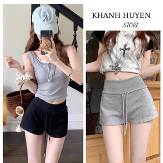  Quần Short Nữ Cạp Cao Nỉ 2 Da Quần Đùi Dáng Ngắn Tôn Dáng  Có Dây Rút KH485 