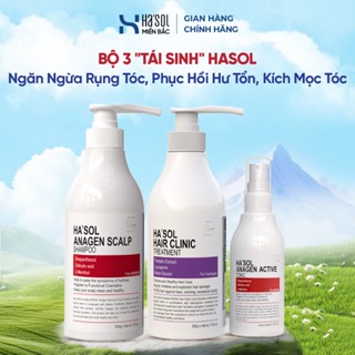  Bộ 3 "TÁI SINH" HASOL Ngăn Rụng Tóc Phục Hồi Tóc Hư Tổn Kích Mọc Tóc  Dầu Gội Đỏ + Kem Ủ Tóc + Xịt Mọc Tóc Ha'sol  