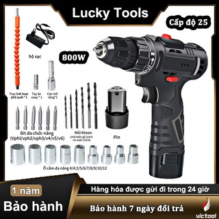 Victool Máy khoan pin cầm tay 800W,máy khoan tường 12V,máy khoan bắt vít-24 chi tiết,có đèn tích hợp