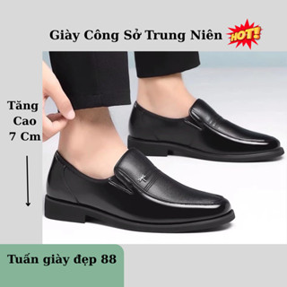  Giày Tây Nam Trung Niên Giày Lười Nam Da Bò Đế Cao Su Sang Trọng 