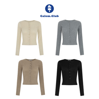 Calem Club - Áo thun nữ tay dài RIPPLE vải họa tiết gợn sóng nút gài áo thun thu đông nữ