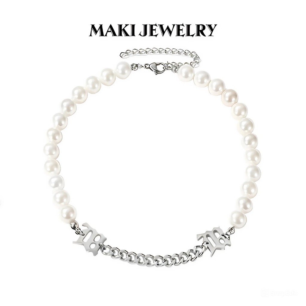 Dây Chuyền Ngọc Trai Mix Chain – Vòng Cổ Titan Xương Đòn Thời Trang HipHop, Phụ Kiện Nam Nữ Unisex Â