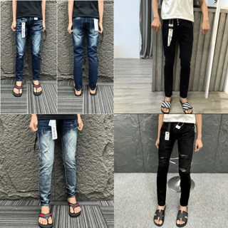 Quần pơ pồ jeans nam đen rách dập nhăn tag lụa Boy phố-MENSWEAR PANTS