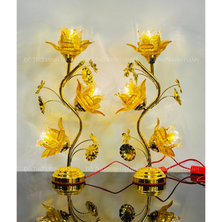 Đèn 3 Bông Hoa Sen Thuỷ Tinh - Cao 40,50,60cm (TẶNG LED DỰ PHÒNG) | GIÁ 1 ĐÔI