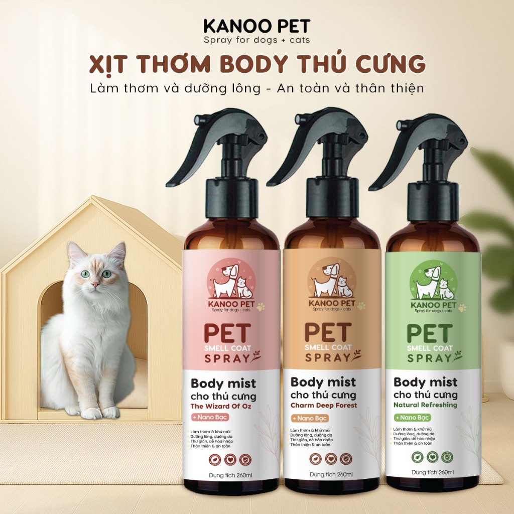 Body mist xịt thơm khử mùi cho chó mèo, 260ml dưỡng da lông, thơm lâu hương nước hoa