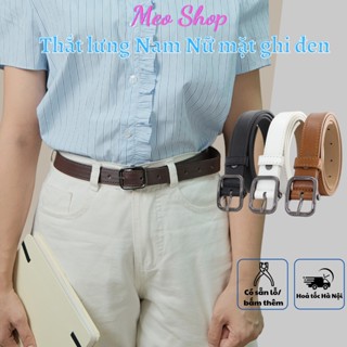  Thắt lưng bản nhỏ nam nữ Meo shop TLN018 mặt đen bóng may viền - Dây lưng mặt đen cá tính học sinh nam nữ 