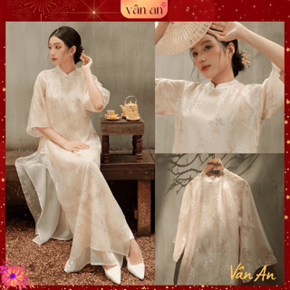   VÂN AN - TẾT 2026  Áo Dài DIỆP CHI - Dáng Suông Tay Lỡ - Thiết Kế 4 Tà - Chất Liệu Tơ Premium In Hoạ Tiết Hoa 3D 