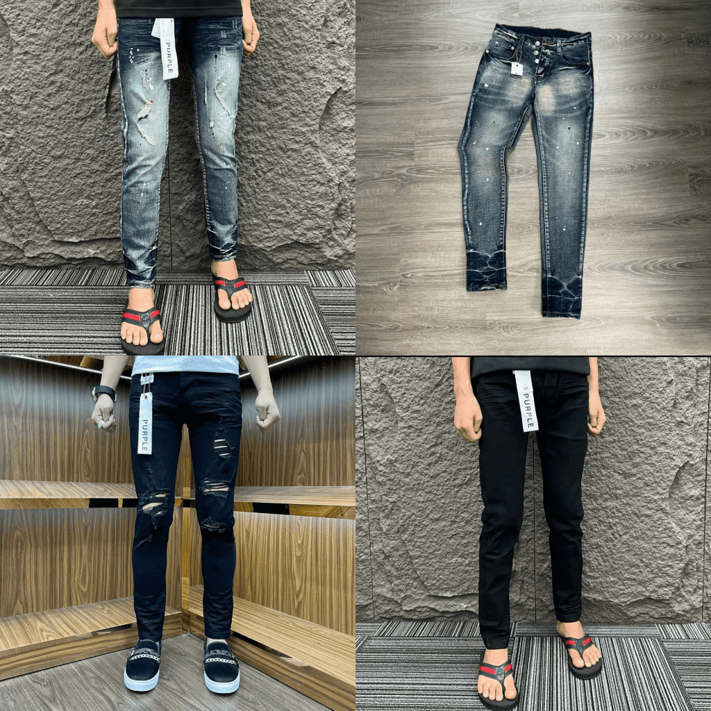  Quần jean pơ pồ xanh nam bảng trơn rách vẩy sơn full tag ống ôm form skinny cao cấp-AHFASHION 