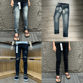 Quần jean pơ pồ xanh nam bảng trơn rách vẩy sơn full tag ống ôm form skinny cao cấp-AHFASHION
