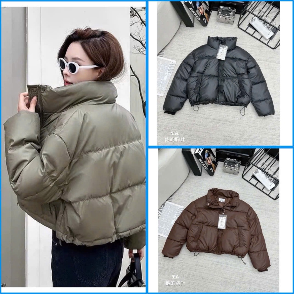 Áo khoác phao da dài tay hàng QC cao cấp 2025 . Áo khoác mùa đông dáng ngắn, Áo phao béo nữ