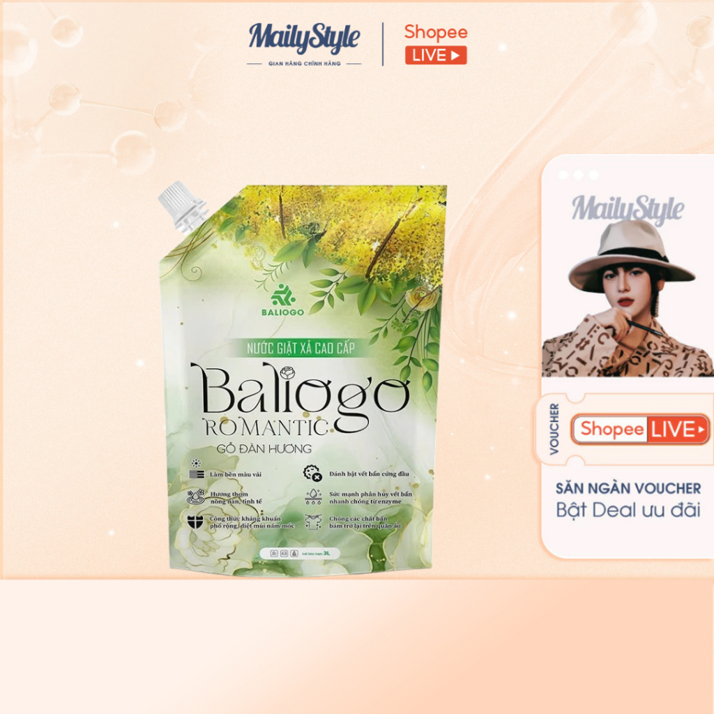 H05_ Túi Nước Giặt Baliogo Romantic Hương Gỗ Đàn Hương 3000ml