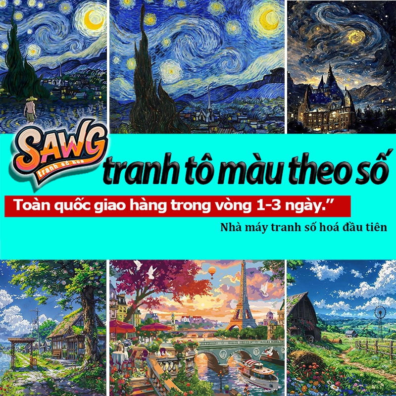 Giao hàng nhanh từ nhà máyBình Dương-Sawg-căng khung-tranh số hoá van gogh-tranh tô màu theo số-tranh số-tranh số hoá