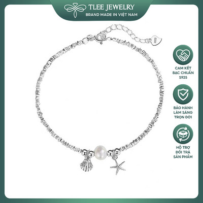 Lắc tay bạc nữ TLEE hạt bạc vỡ charm sao biển, vỏ sò treo trai nước ngọt TLEE JEWELRY LT0457
