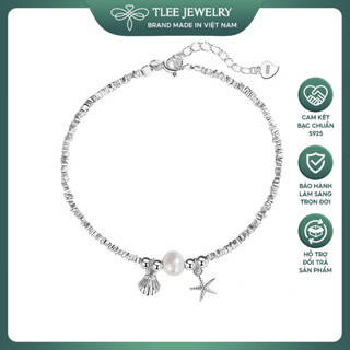 Lắc tay bạc nữ TLEE hạt bạc vỡ charm sao biển, vỏ sò treo trai nước ngọt TLEE JEWELRY LT0457