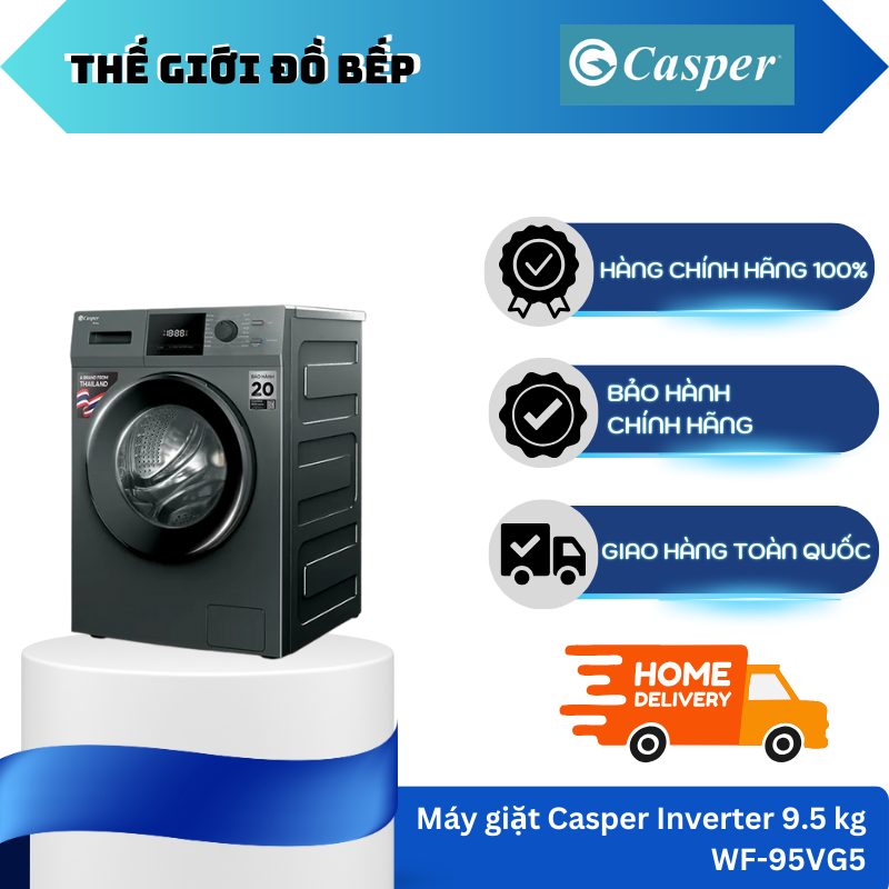 Máy giặt cửa ngang Casper WF-95VG5 dung tích 9.5kg công suất 2000W tiết kiệm điện - TGB