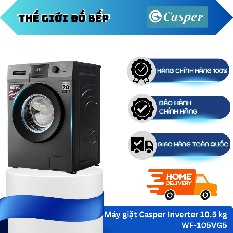 Máy giặt cửa ngang Casper WF-105VG5 dung tích 10.5 kg, công suất 2000W, tiết kiệm điện - TGB