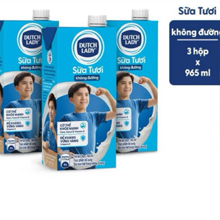 Combo 3 Hộp Sữa Tươi Tiệt Trùng Dutch Lady Cô Gái Hà Lan Không Đường 965ml