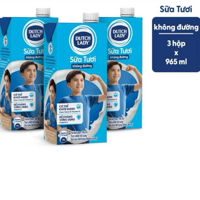 Hộp Sữa Tươi Tiệt Trùng Dutch Lady Cô Gái Hà Lan Không Đường 965ml