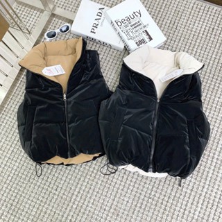 Áo phao gile nữ mùa đông COZY DUAL Dáng croptop mặc 2 mặt Vải nhung lì lông vũ ấm áp size 40-60kg