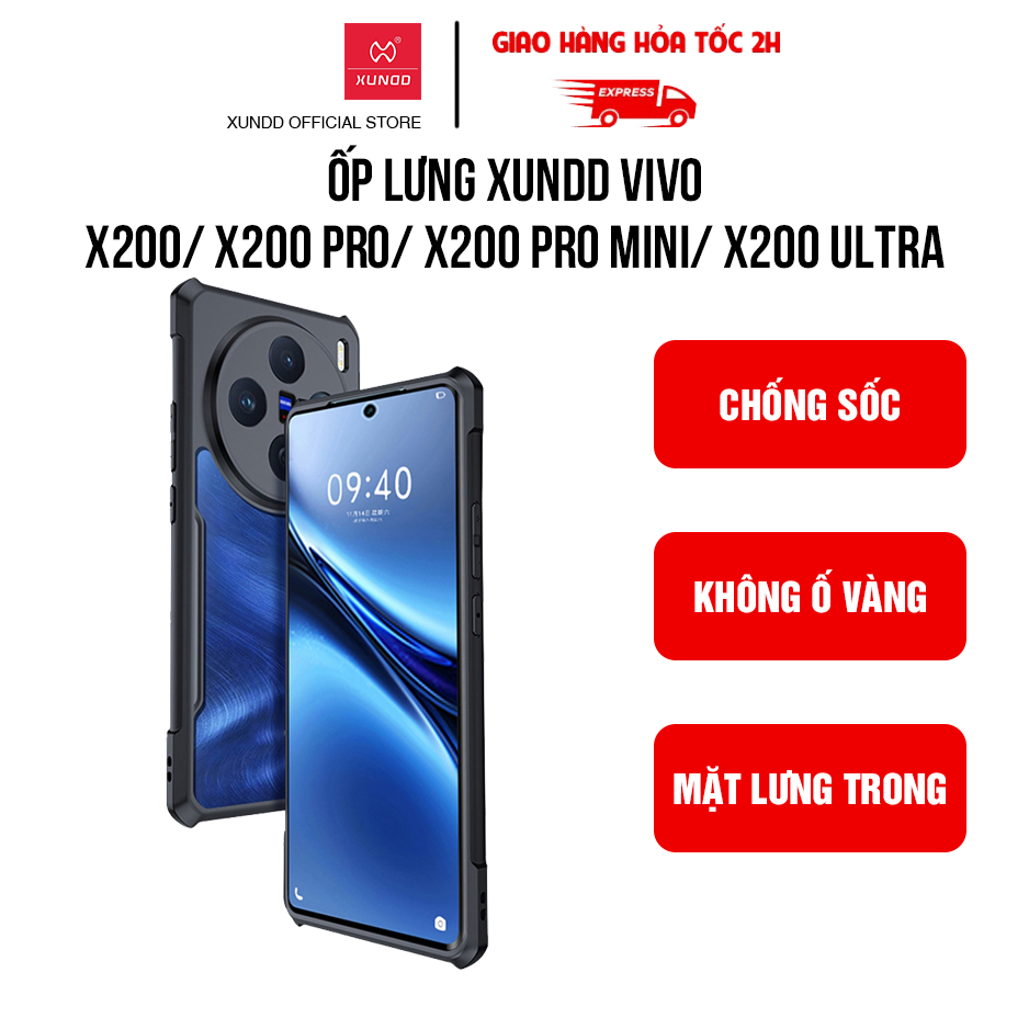 Ốp lưng XUNDD Vivo X200/ X200 Pro/ X200 Pro Mini/ X200 Ultra - Viền TPU, Chống sốc, Mặt lưng trong