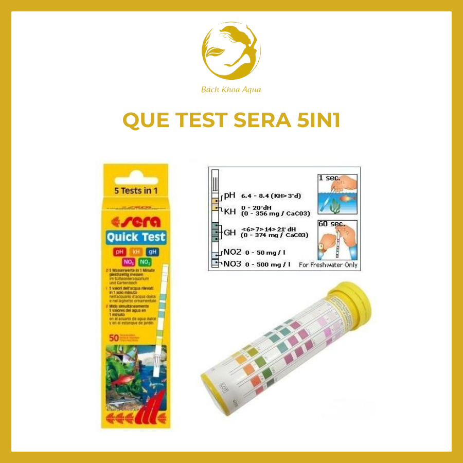Que Test Nước Sera 5 in 1 – đo đủ chỉ số pH, NO2, NO3, KH, GH cho bể cá thủy sinh