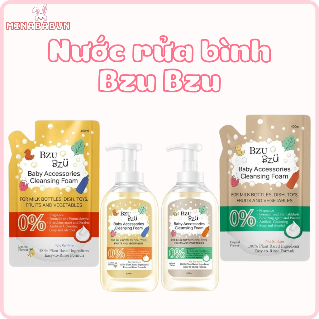 Nước Rửa Bình Sữa Và Đồ Dùng Cho Bé BZU BZU, Nước Rửa Rau Củ Tinh Chất Tự Nhiên Không Hóa Chất