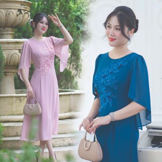 Đầm Trung Niên Sang Trọng [ Linh Trà ] ( TM 4054 ) Thanh Lịch Quý Phái Sang Chảnh Cao Cấp Cho Quý Bà