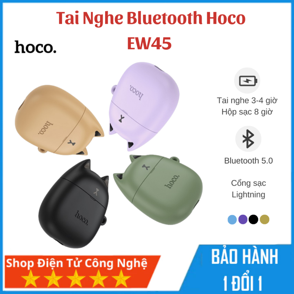 Tai Nghe Bluetooth Hoco EW45 TWS V5.3 Kèm Case Tai Mèo, Có Mic Đàm Thoại, Nghe Nhạc 4H