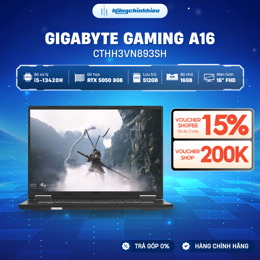 Laptop Gigabyte Gaming A16 CMHH2VN893SH Chip Intel Core i5-13420H Card đồ họa  GeForce RTX™ 4050 6GB