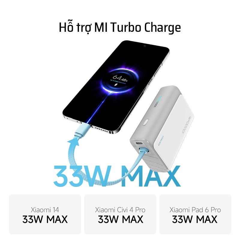 CUKTECH CP133L Sạc Di Động Kèm Cáp | Sạc Nhanh 33W Max | Dung Lượng 10.000mAh | Bảo Hành 18 Tháng LPB100 | BigBuy360 - bigbuy360.vn