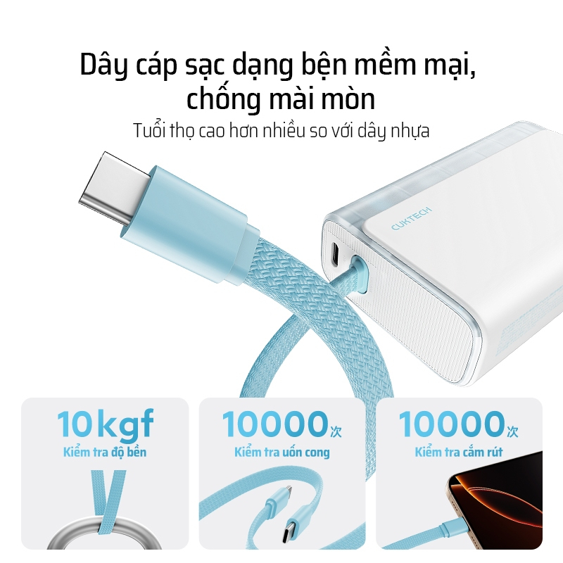 CUKTECH CP133L Sạc Di Động Kèm Cáp | Sạc Nhanh 33W Max | Dung Lượng 10.000mAh | Bảo Hành 18 Tháng LPB100 | BigBuy360 - bigbuy360.vn